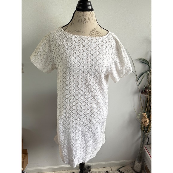 Kate Spade White Eyelet Dress Short Sleeve Casual Classic flaw - Picture 1 of 8